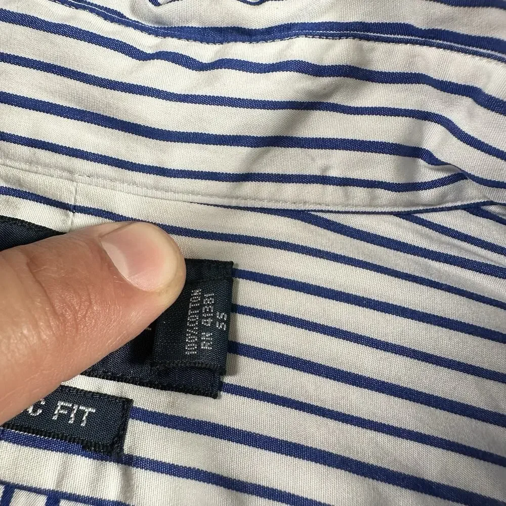 Polo Ralph Lauren Shirt Men’s 17.5” 34/35‎ White/Blue Classic Fit Striped Preppy